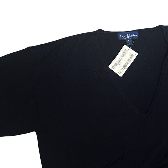 RALPH LAUREN BLUE LABEL 80s Deadstock Blue V-Neck Wool Knit Sweater Large Womens - Picture 15 of 15
